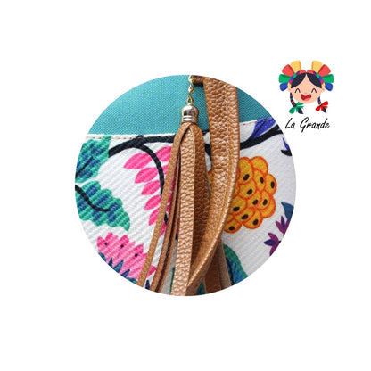 058 Bolsa Grande Turquesa con Flores Casual para Dama