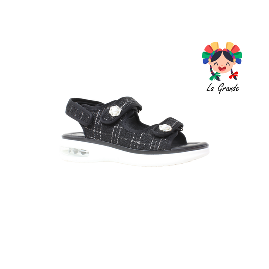 0607 SHOSH Negro Textil Sint Sandalia Confort para Dama