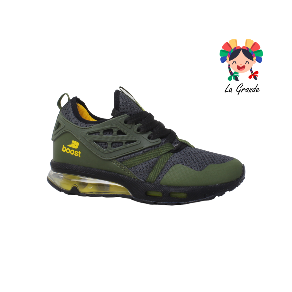 061 BOOST Acero Olivo Amarillo Textil Tenis Deportivo de Válvula para Dama y Joven
