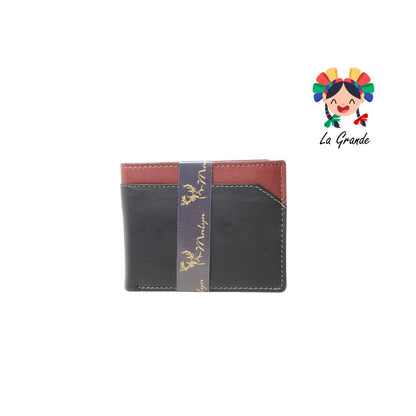 06 Cartera Negro Vino Casual para Caballero