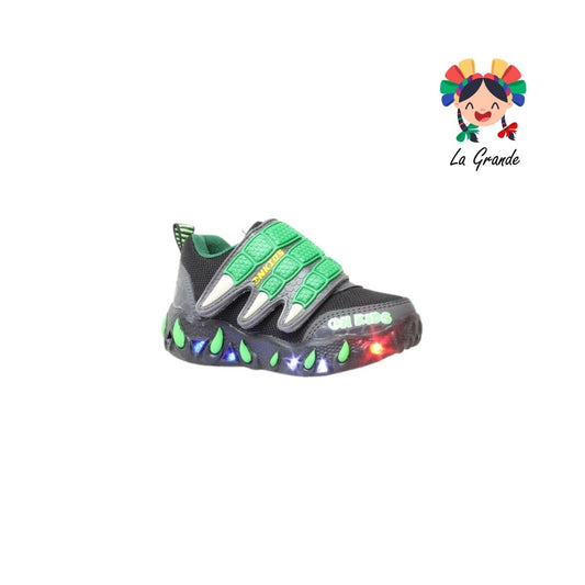 088 ON KIDS Negro Verde Sintético Tenis Choclo Casuales con Luces para Niña y Niño