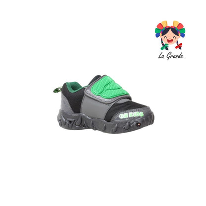 088 ON KIDS Negro Verde Sintético Tenis Casual con Luz Led para Niña y Niño