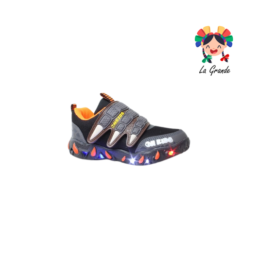 088 ON KIDS Negro Naranja Sintético Tenis Choclo Casuales con Luces para Niña y Niño