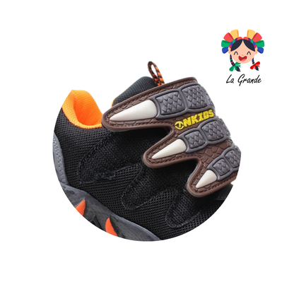 088 ON KIDS Negro Naranja Sintético Tenis Choclo Casuales con Luces para Niña y Niño