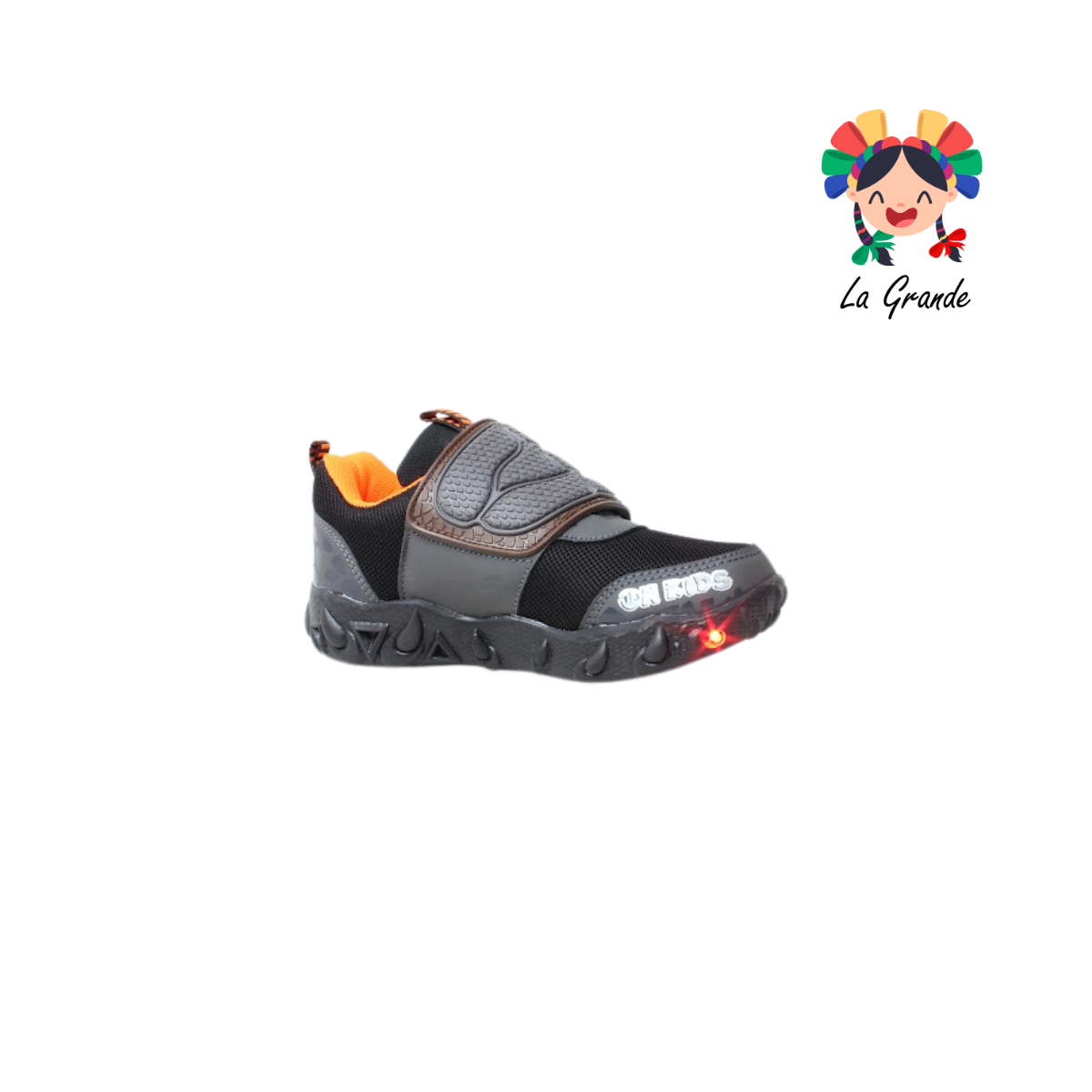 088 ON KIDS Negro Naranja Sintético Tenis Choclo Casuales con Luces para Niña y Niño