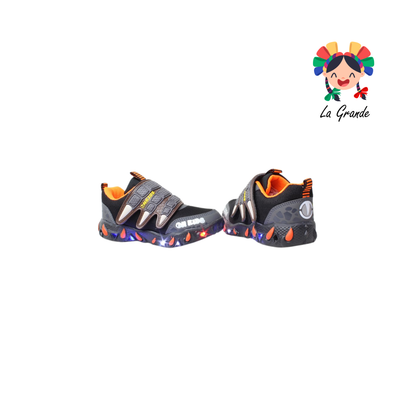 088 ON KIDS Negro Naranja Sintético Tenis Choclo Casuales con Luces para Niña y Niño