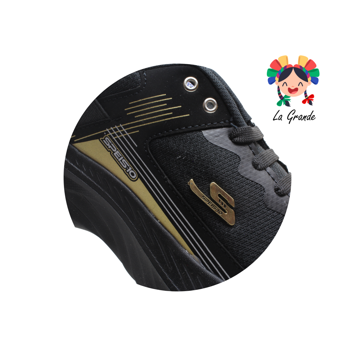 090 SPEIS10 Negro Oro Tenis Deportivo para Caballero