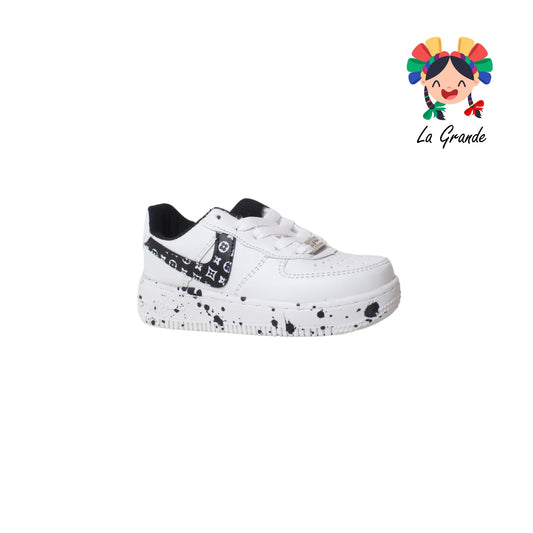 002 LERMI Blanco Negro Garabato Sint Tenis Casual Choclo de Agujeta para Niña y Niño