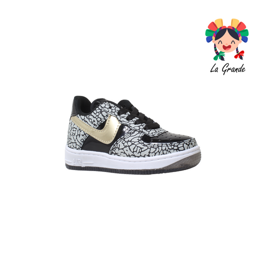 1000-3 HARMAN Ngo Oro Grecas Charol Tenis Casual Tipo Choclo para Niña y Niño