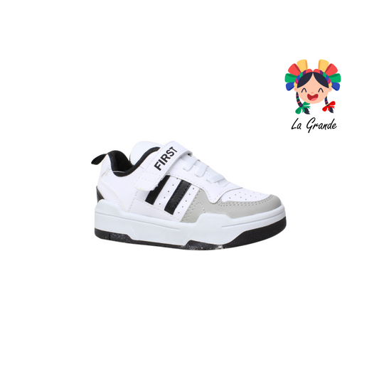 10000 FIRST Bco Gris Ngo Sint Tenis Casual Choclo para Niño