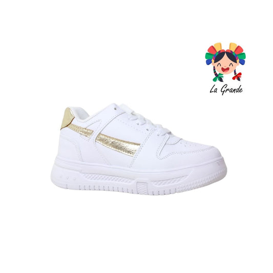 1001 BELIVA Blanco Oro Sint Tenis Casual para Dama