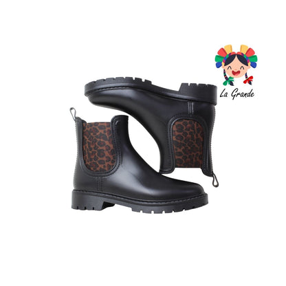 1003 PINK Negro Café Sintético Bota de Hule para Dama
