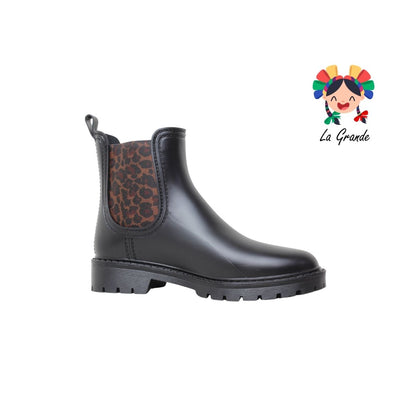 1003 PINK Negro Café Sintético Bota de Hule para Dama