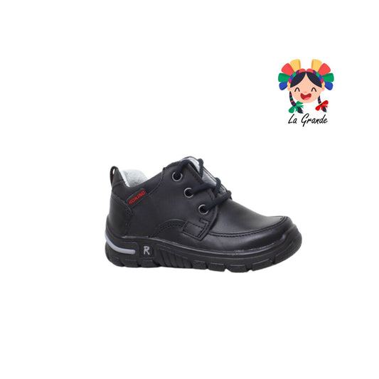 1005 ROKINO Negro Piel Zapato tipo Bota Escolar para Niño