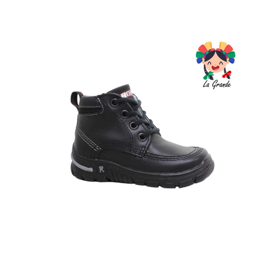 1009 ROKINO Negro Piel Zapato tipo Bota Escolar para Niño