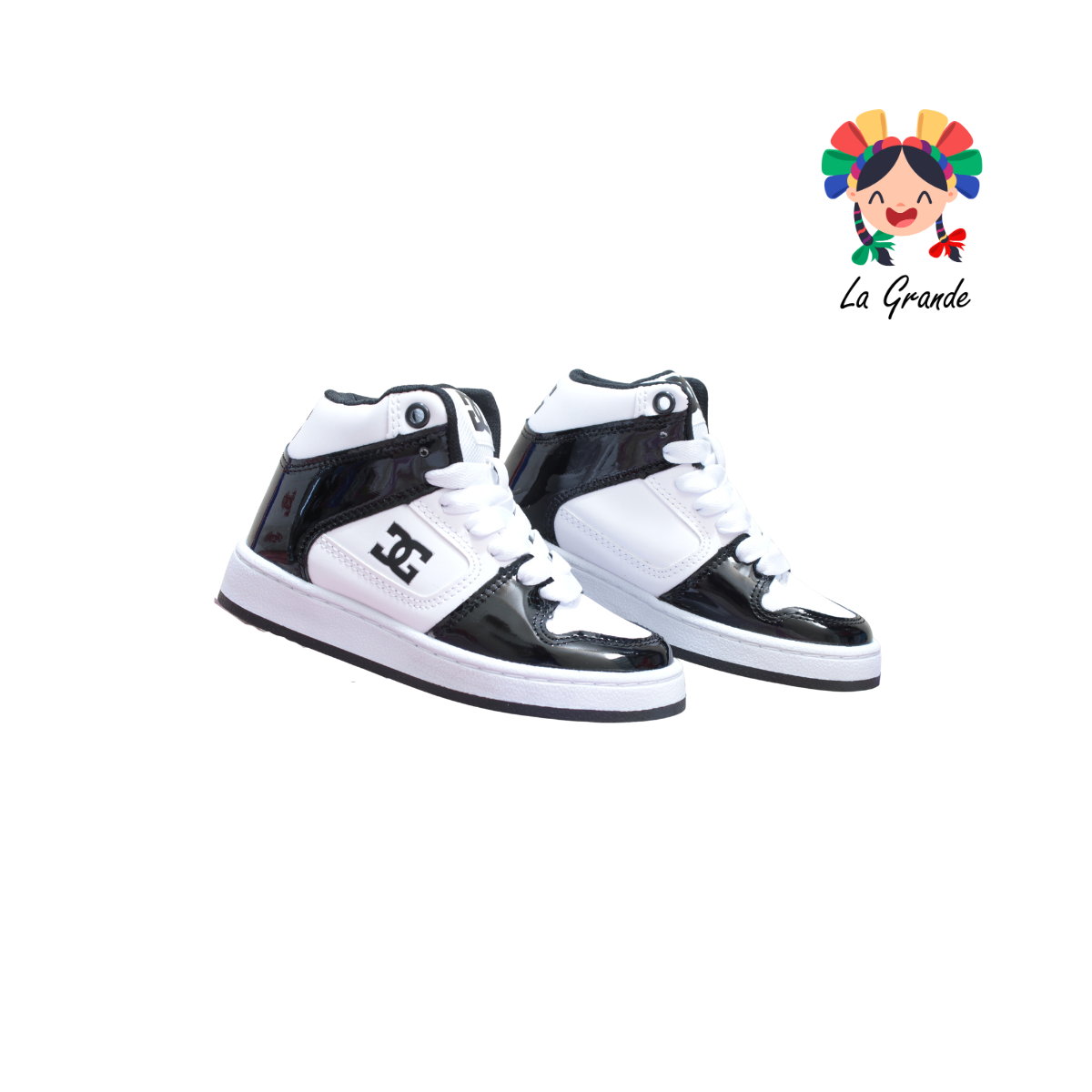 850 GMC Negro Blanco Charol Tenis Casual para Niño