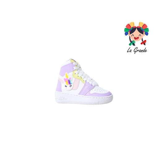 1010 PAOLA RAMIREZ Blanco Lila Unicornio Sint Tenis Casual para Niña