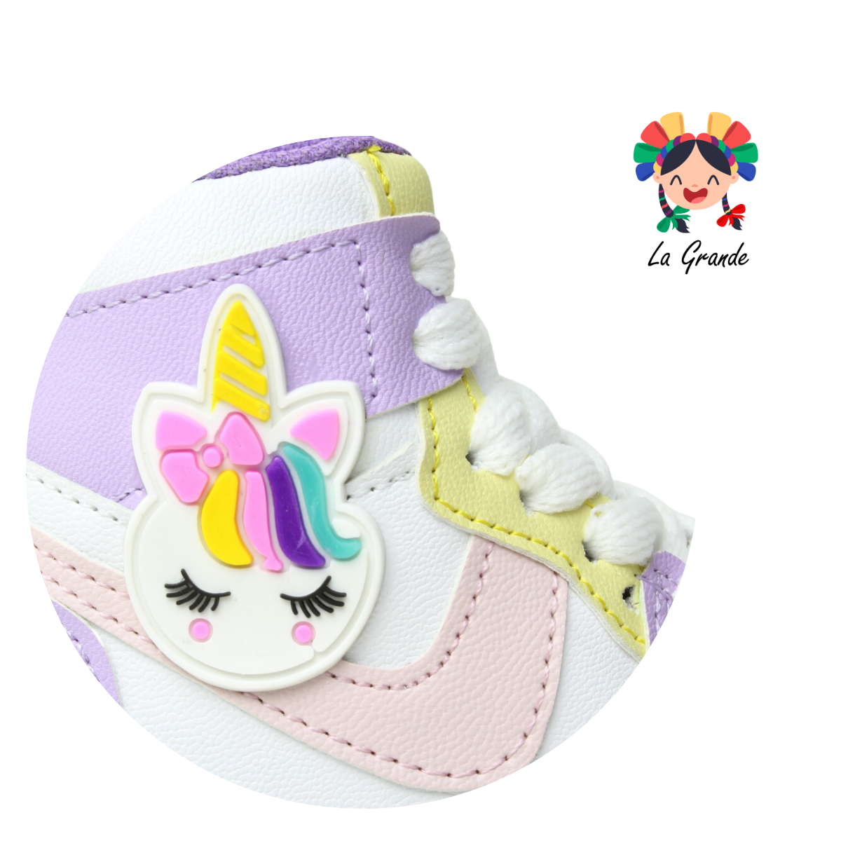 1010 PAOLA RAMIREZ Blanco Lila Unicornio Sint Tenis Casual para Niña