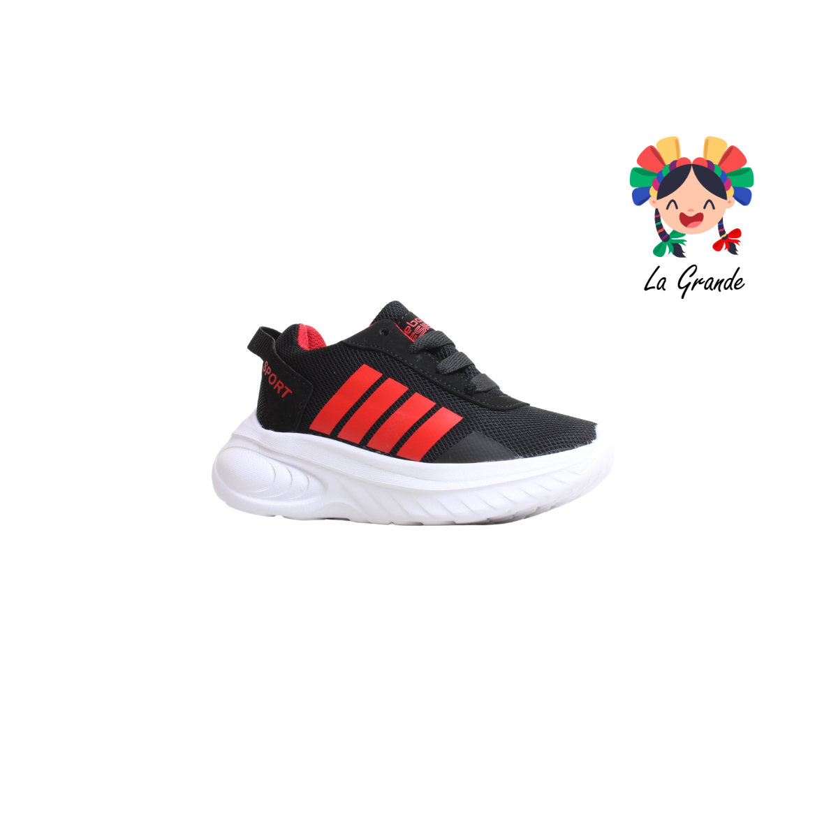 1016 HEBOX Negro Rojo  Tenis Deportivo para Niña y Niño
