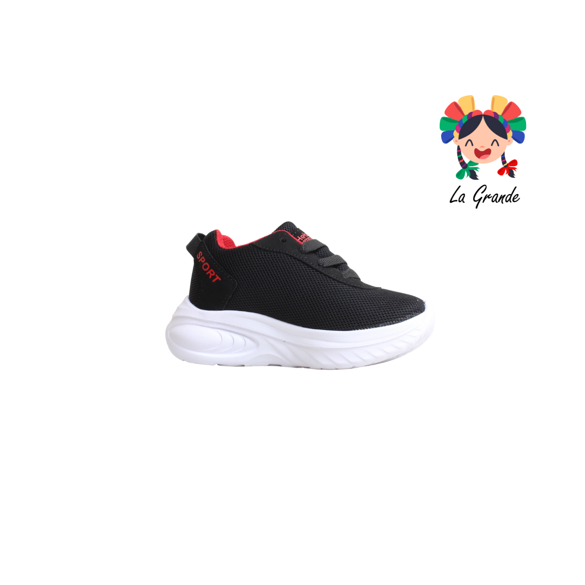 1016 HEBOX Negro Rojo  Tenis Deportivo para Niña y Niño
