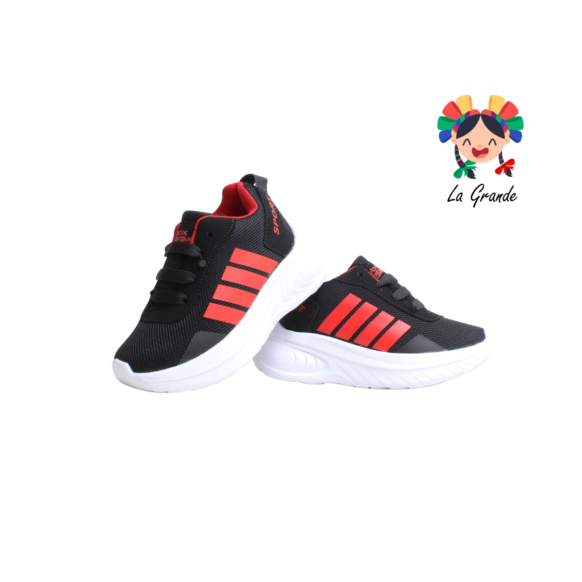 1016 HEBOX Negro Rojo  Tenis Deportivo para Niña y Niño