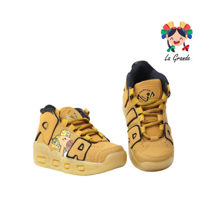 1018 CAPI HARMAN Mostaza Negro Nobuck Tenis Casual con Luces para Niña y Niño