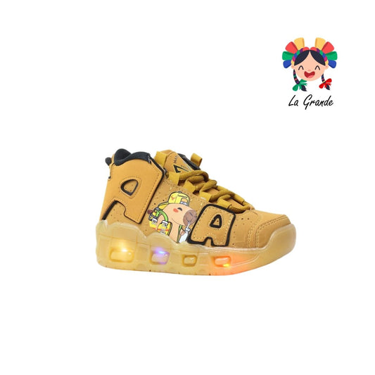 1018 CAPI HARMAN Mostaza Negro Nobuck Tenis Casual con Luces para Niña y Niño