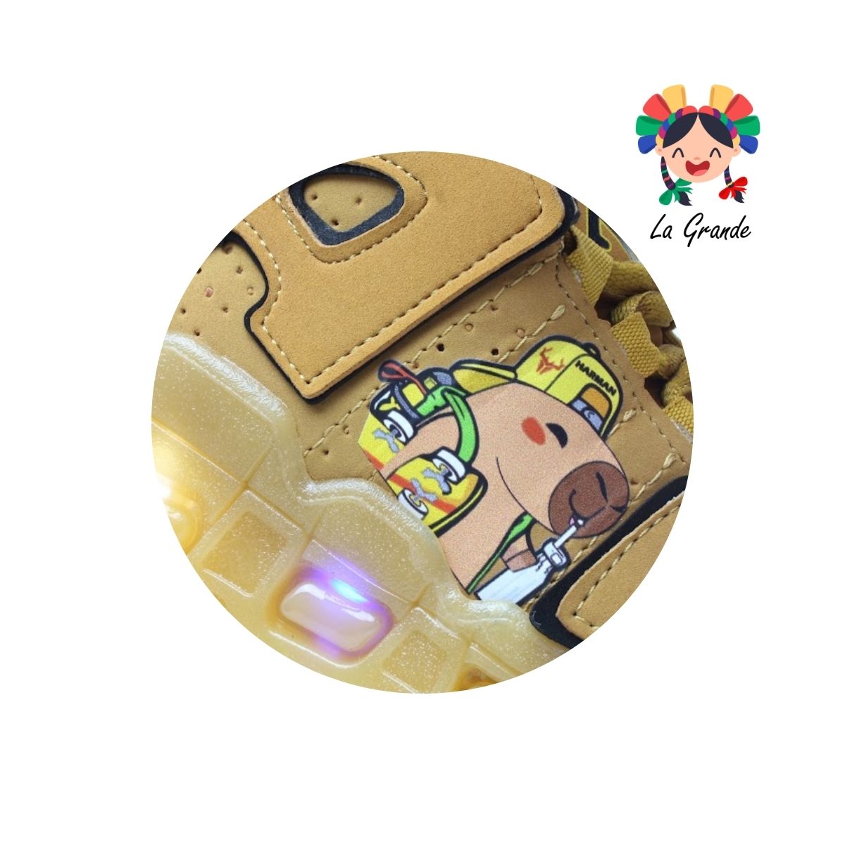 1018 CAPI HARMAN Mostaza Negro Nobuck Tenis Casual con Luces para Niña y Niño