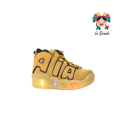 1018 CAPI HARMAN Mostaza Negro Nobuck Tenis Casual con Luces para Niña y Niño