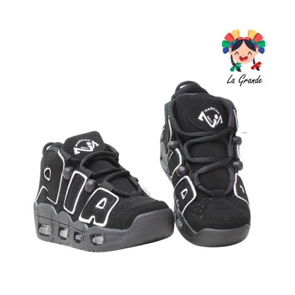 1018 HARMAN Negro Blanco Nobuck Tenis Casual con Luces para Niña y Niño
