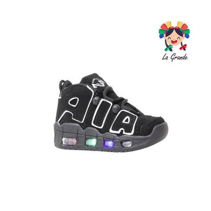 1018 HARMAN Negro Blanco Nobuck Tenis Casual con Luces para Niña y Niño