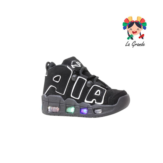 1018 HARMAN Negro Blanco Nobuck Tenis Casual con Luces para Niña y Niño