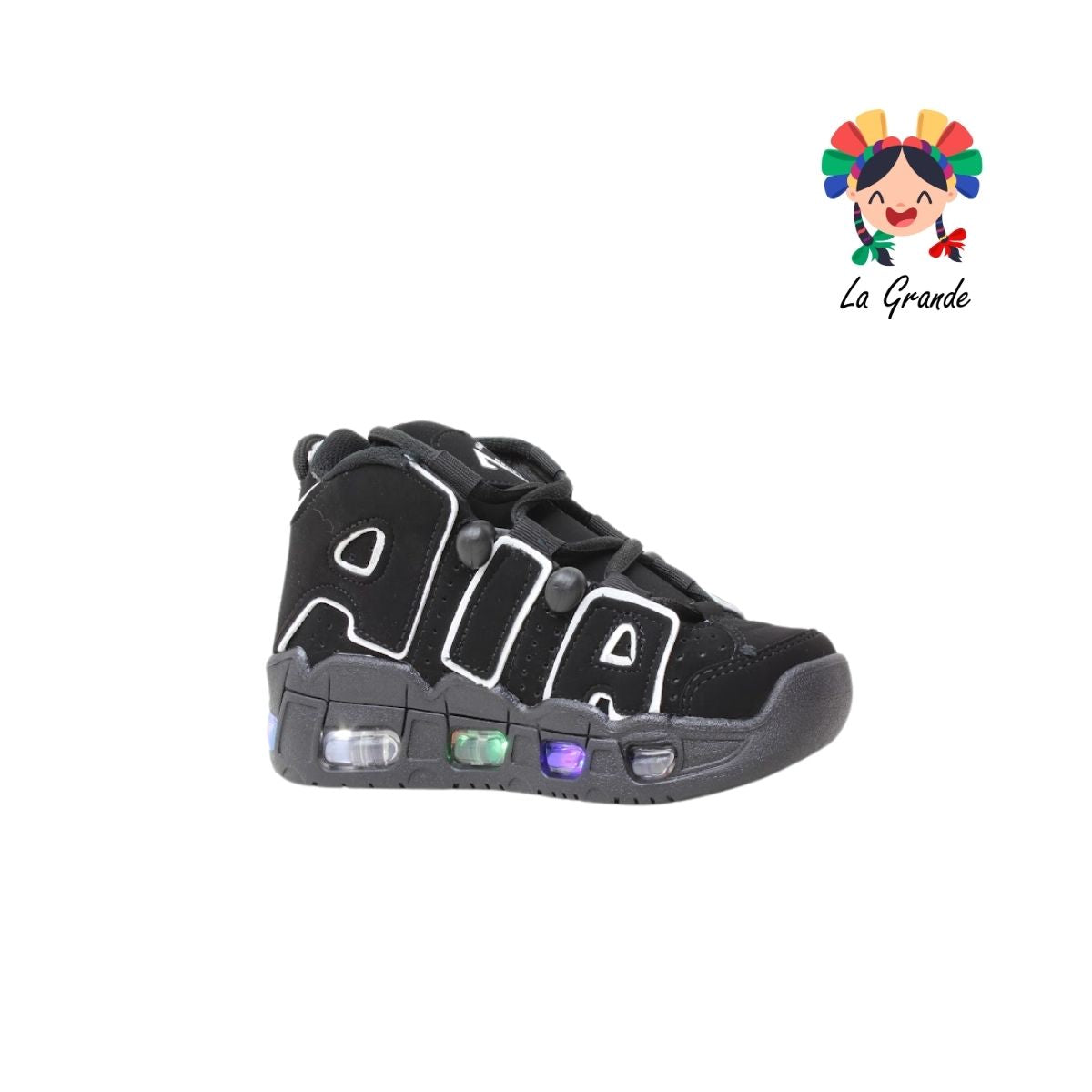 1018 HARMAN Negro Blanco Nobuck Tenis Casual con Luces para Niña y Niño