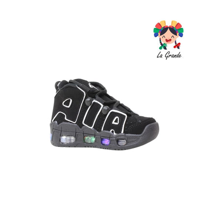 1018 HARMAN Negro Blanco Nobuck Tenis Casual con Luces para Niña y Niño