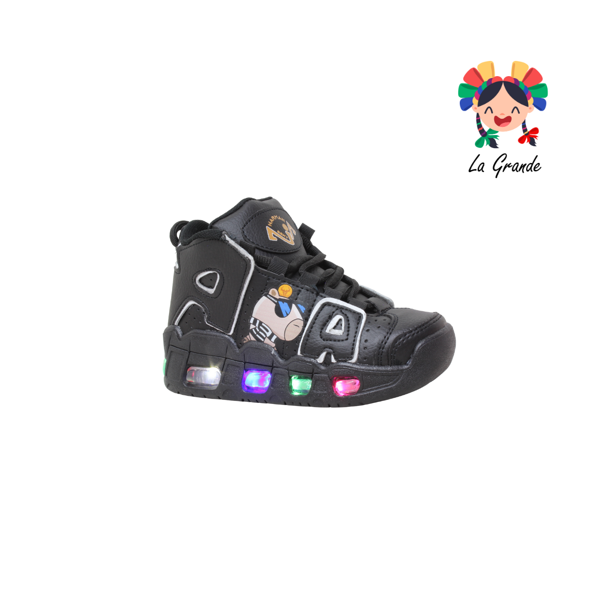 1018 CAPI HARMAN Negro Blanco Sint Tenis Casual con Luces para Niña y Niño