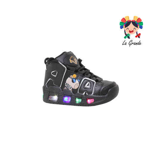 1018 CAPI HARMAN Negro Blanco Sint Tenis Casual con Luces para Niña y Niño