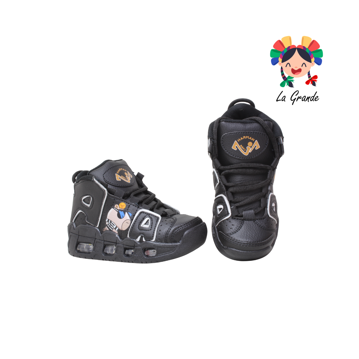 1018 CAPI HARMAN Negro Blanco Sint Tenis Casual con Luces para Niña y Niño
