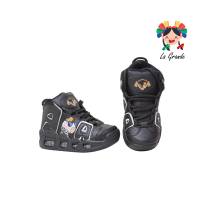 1018 CAPI HARMAN Negro Blanco Sint Tenis Casual con Luces para Niña y Niño