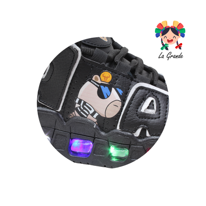 1018 CAPI HARMAN Negro Blanco Sint Tenis Casual con Luces para Niña y Niño