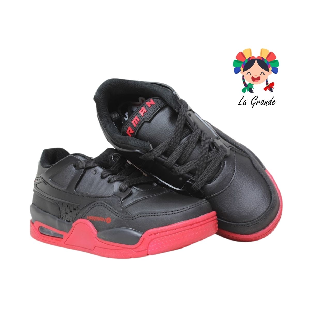 1027 HARMAN Negro Rojo Tenis Casual para Dama y Joven
