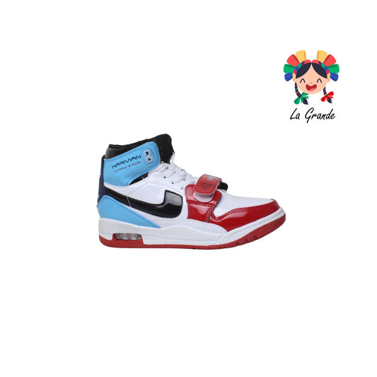 1032 HARMAN Bco Cielo Ngo Rojo Charol Tenis Tipo Bota Urban para Caballero