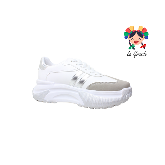 1040 WILDCAT Blanco Plata Tenis Casual para Dama