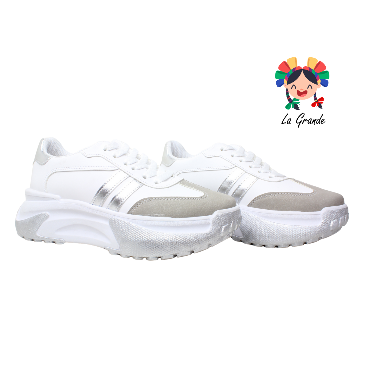 1040 WILDCAT Blanco Plata Tenis Casual para Dama
