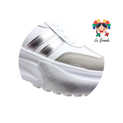 1040 WILDCAT Blanco Plata Tenis Casual para Dama