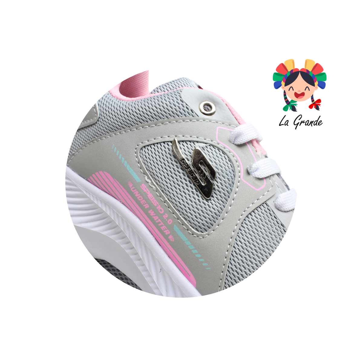 104 SPEIS10 Gris Rosa Tenis Deportivo para Niña y Dama