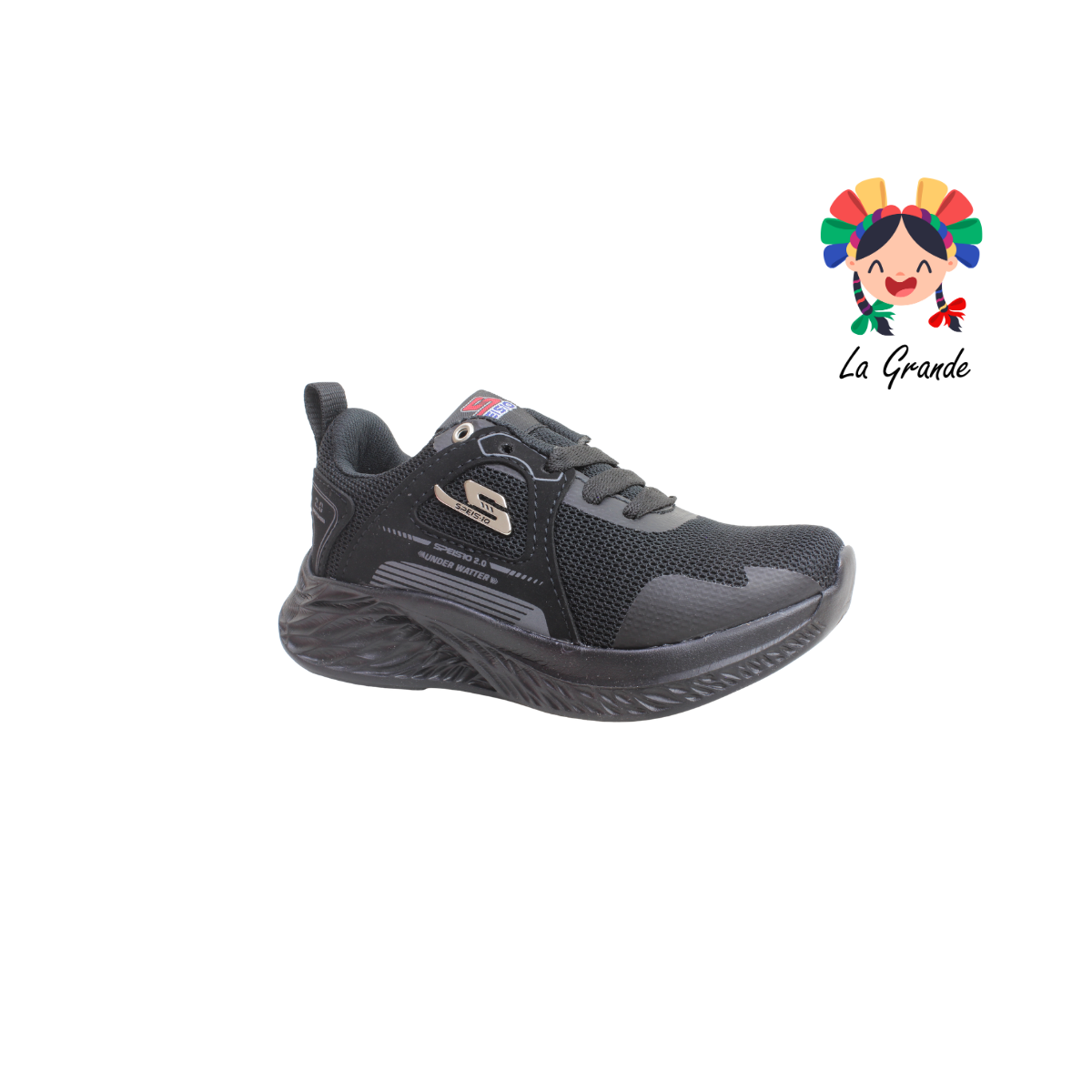 104 SPEIS10 Negro Negro Tenis Deportivo para Niña, Niño, Dama y Joven