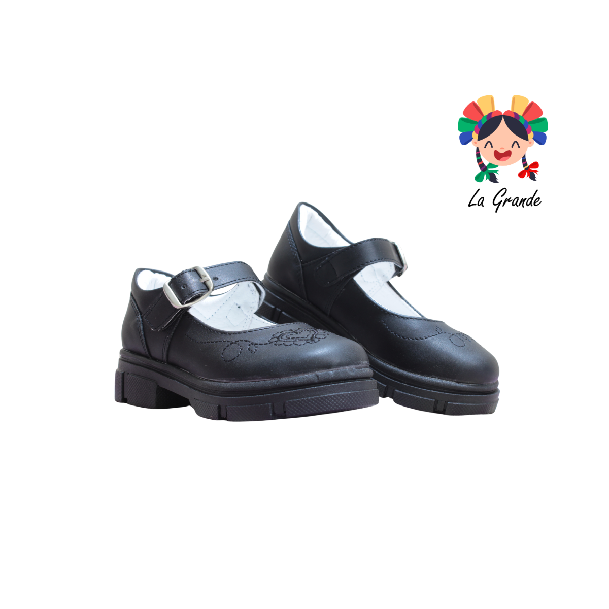 260 GABRIELA Negro Sintético Zapato Escolar con Suela Kitty para Niña