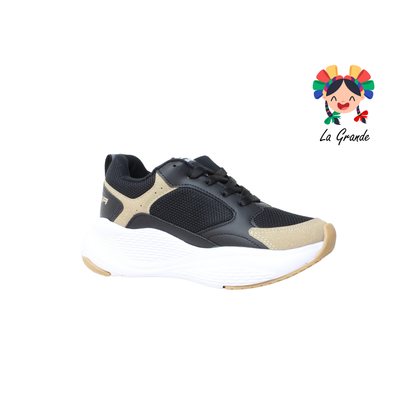096 PRISMA Negro Camel Tenis Deportivo para Dama