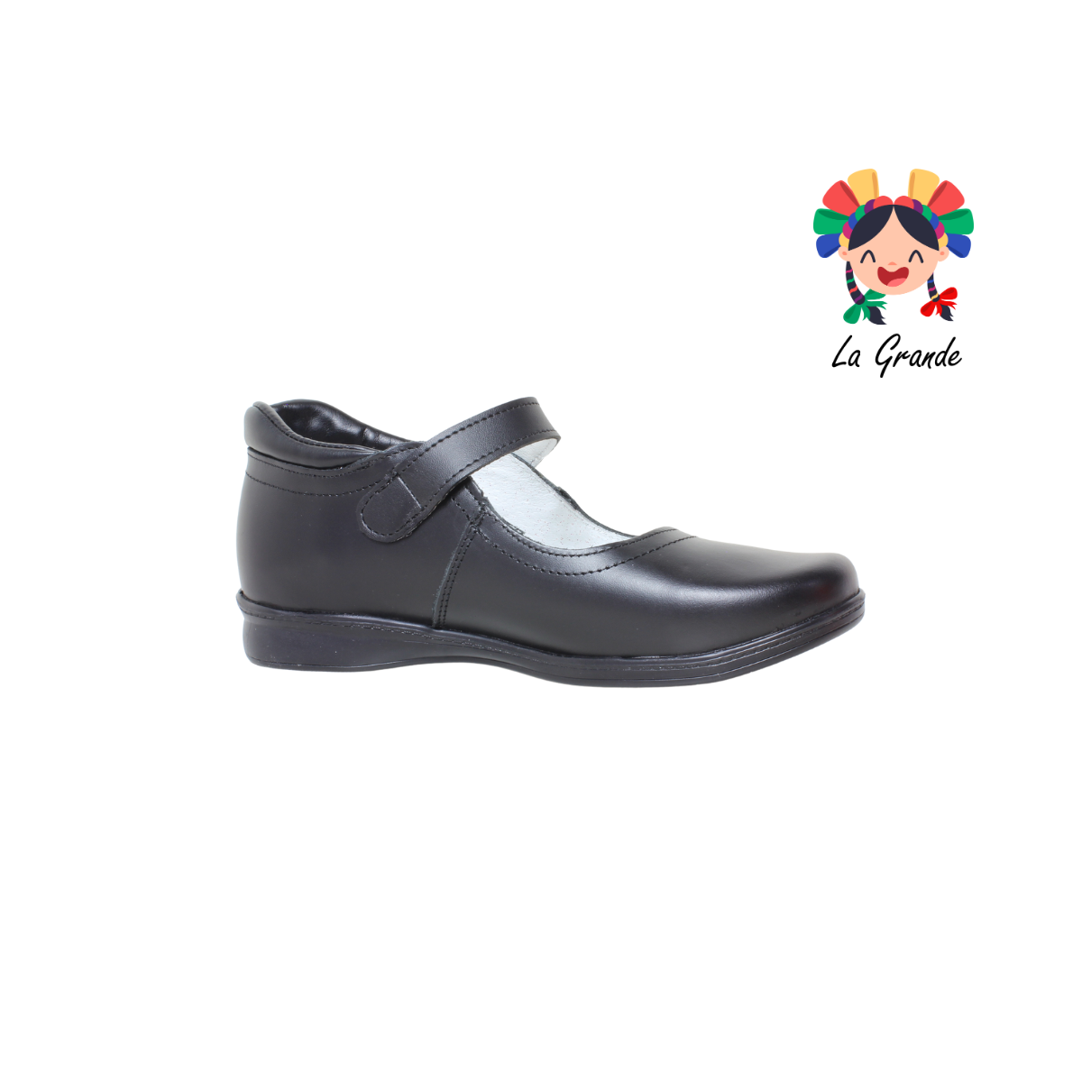 1114 MUJER BONITA Negro Piel Zapato Escolar para Bebé, Niña y Dama