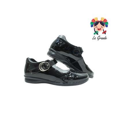 1126 MUJER BONITA Negro Piel Charol Zapato Escolar con Hebilla para Dama